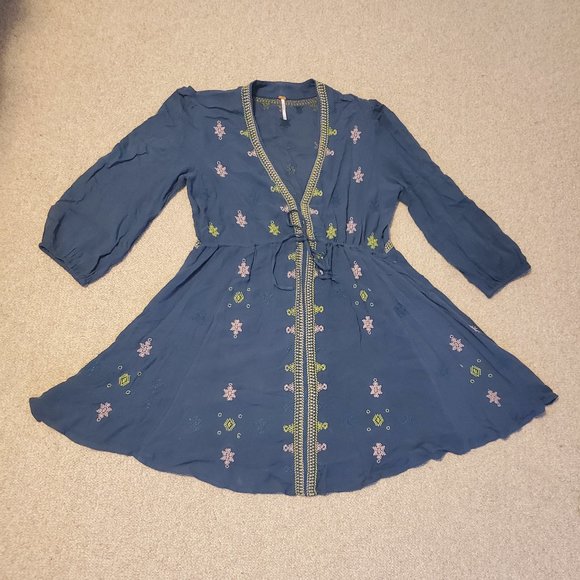 Free People Navy Floral Mini Dress - Picture 2 of 12